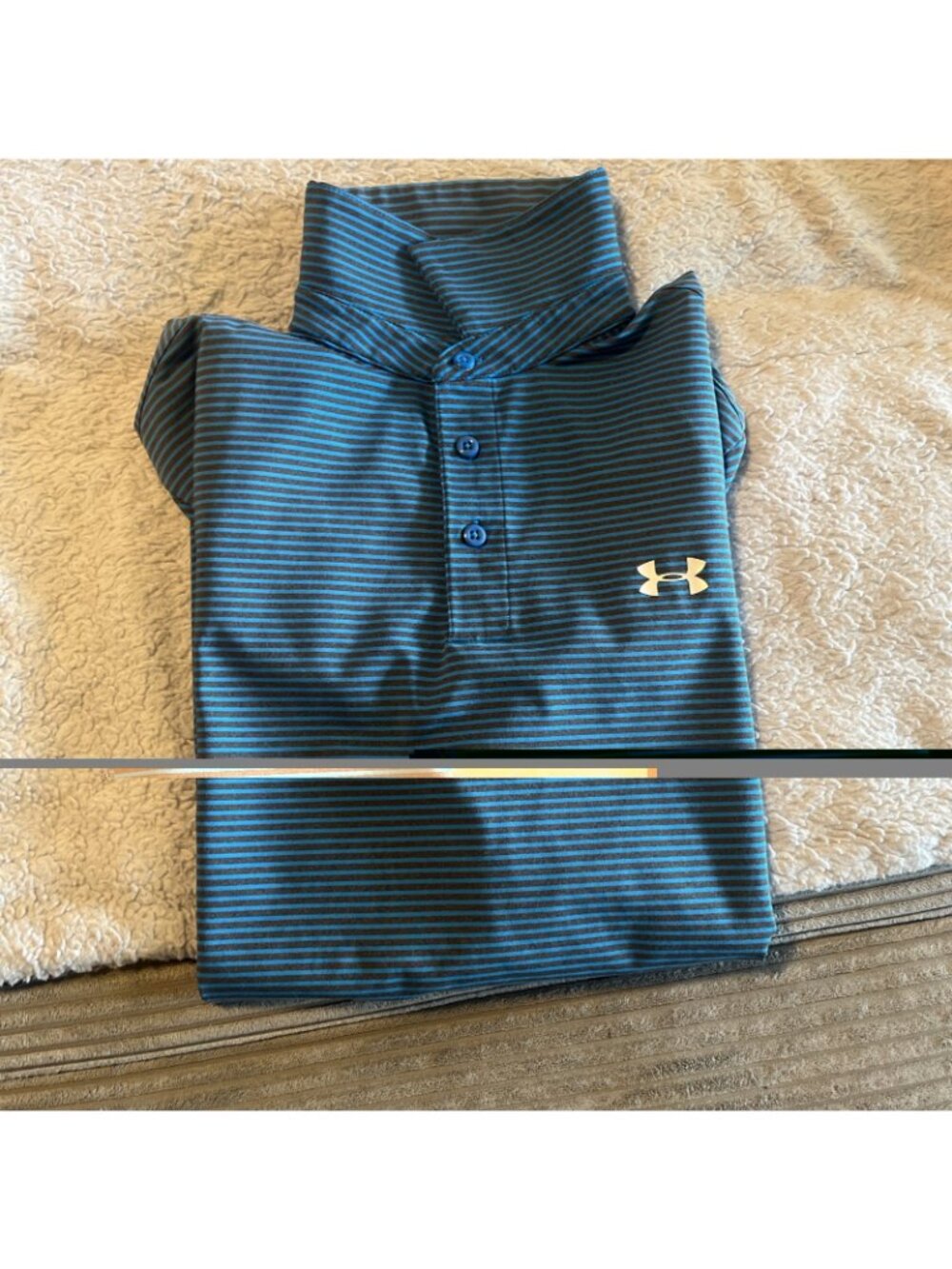 Under Armour HeatGear Golf Polo Shirt Blue Striped Loose Fit Mens Large - Picture 11 of 11